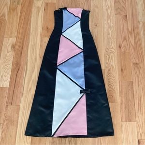 Vintage 90s Gunne Sax Jessica McClintock Geometric Color Block Strapless Dress